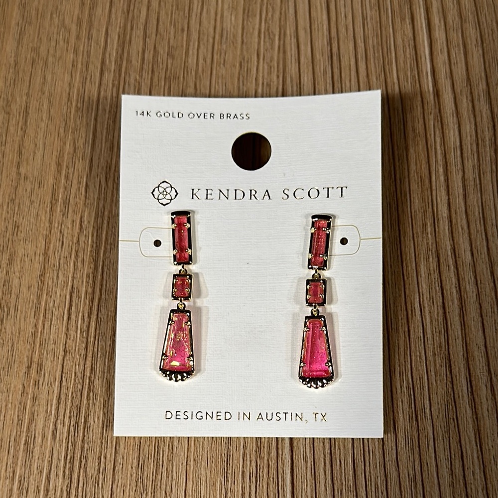 Kendra Scott Gold Hot Pink Linear Drop Earrings